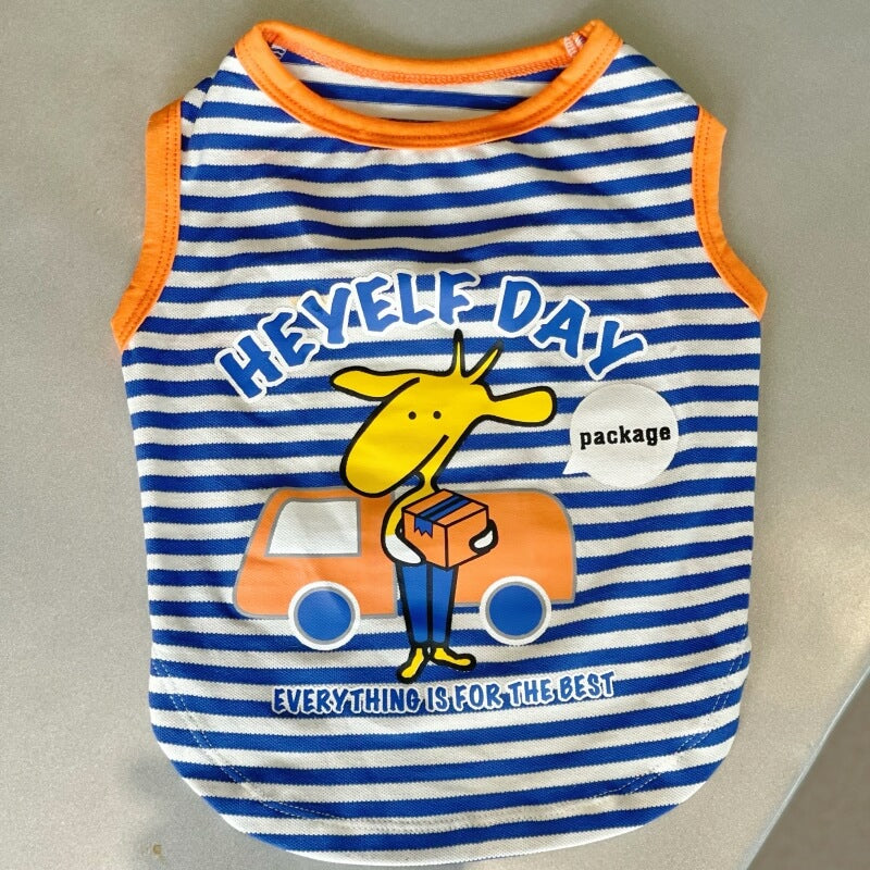 Blue Striped Giraffe Printing Summer Dog Tank Top