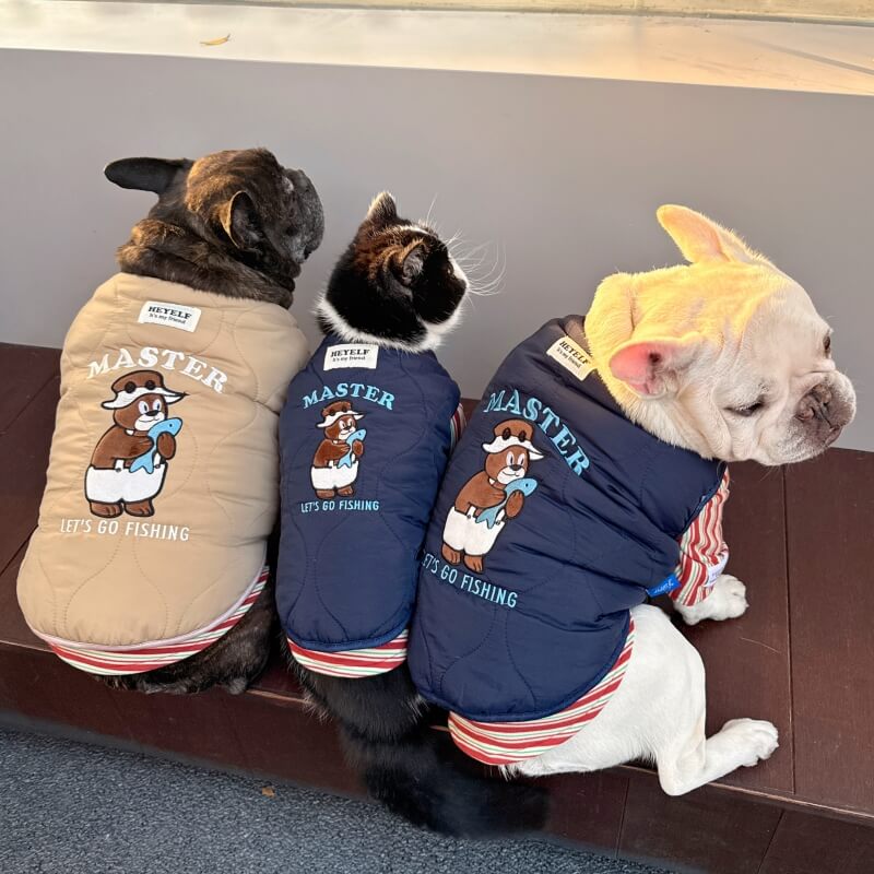 Fishing Bear Dog Puffer Vest