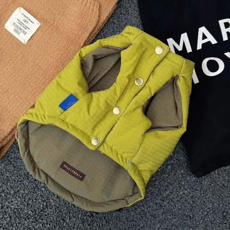 Premium Reversible Dog Winter Vest - Mustard Gold & Sage Green