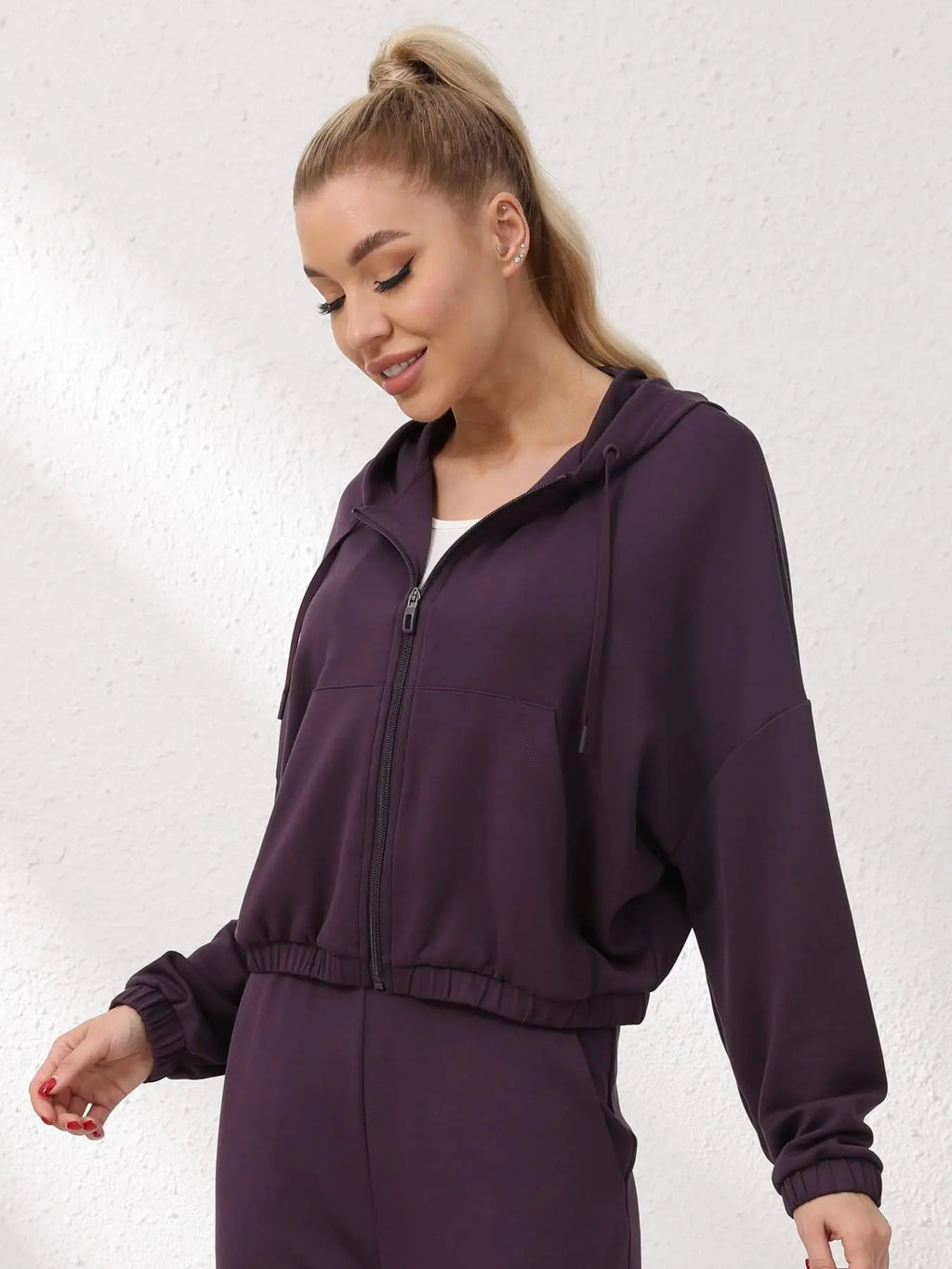 White Essentials Full Zip Up Hoodie Women