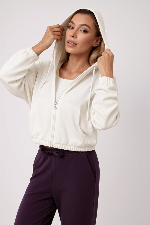 White Essentials Full Zip Up Hoodie Women
