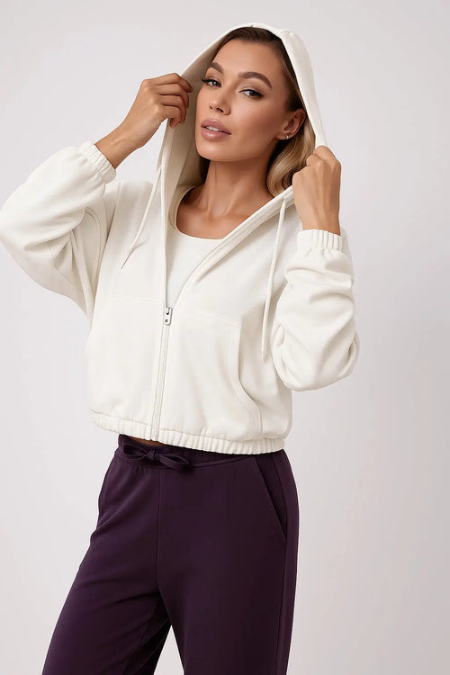 White Essentials Full Zip Up Hoodie Women