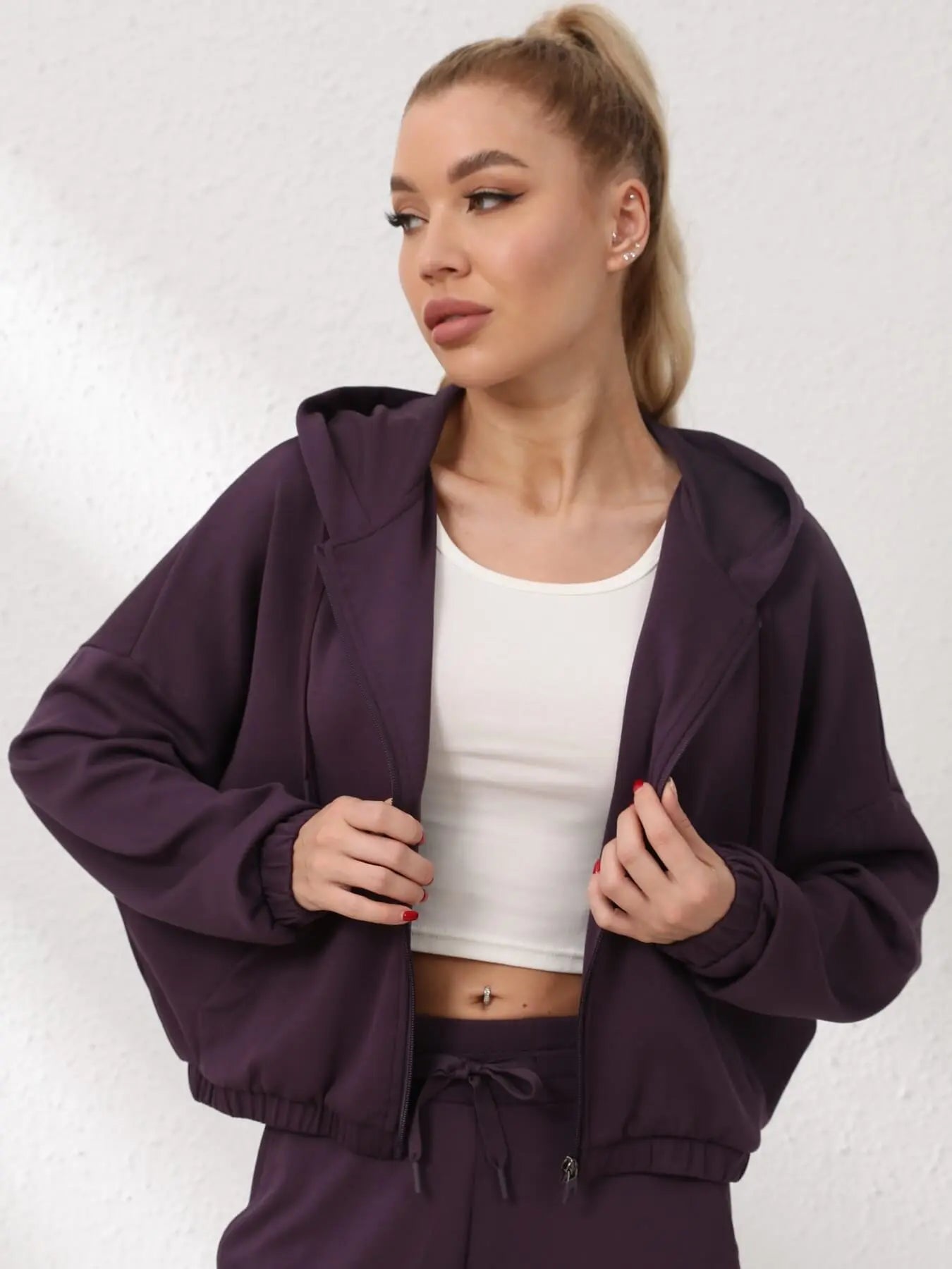 White Essentials Full Zip Up Hoodie Women