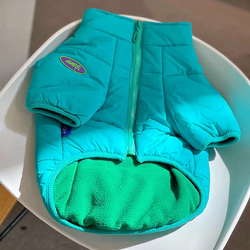 Aqua Zip-Up Dog Puffer Jacket